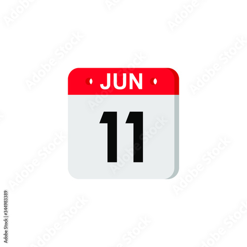 June 2 - Calendar Icon. Summer days of the year. Calendar Icon with shadow. Flat style. Date, day and month. Reminder. Vector illustration. Organizer application, app symbol. Ui. User interface sign. 