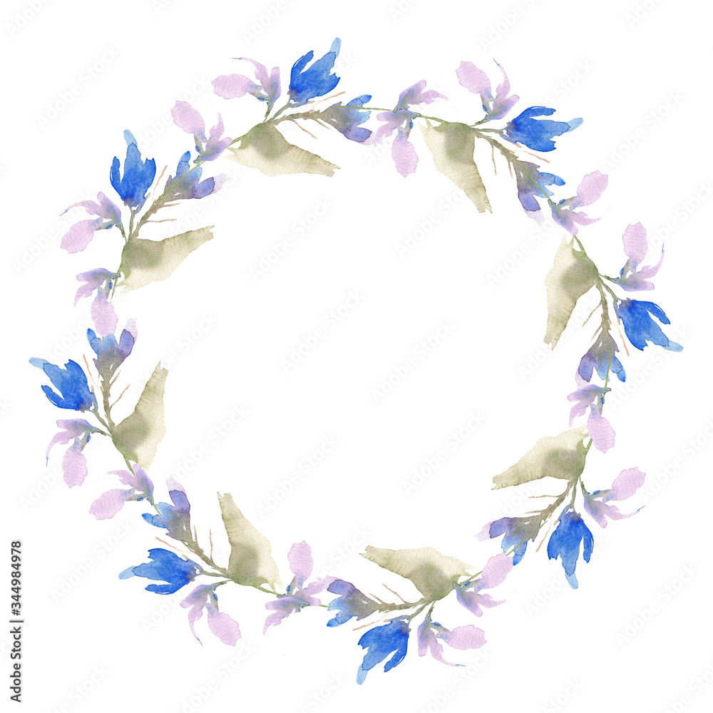 Wreath from hand-drawn watercolor flowers on a white background. Use for weddings, menus, invitations Wreath from hand-drawn watercolor flowers on a white background. Use for weddings, menus, invitations