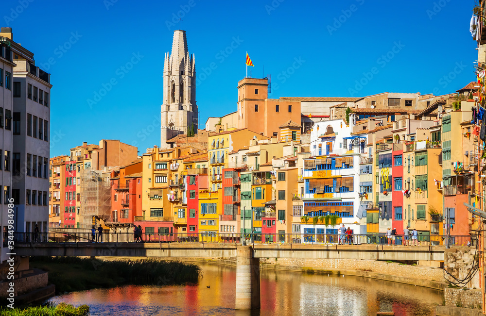 Famous colorful houses at river Onyar in Girona, Catalonia, Spain Famous colorful houses at river Onyar in Girona, Catalonia, Spain