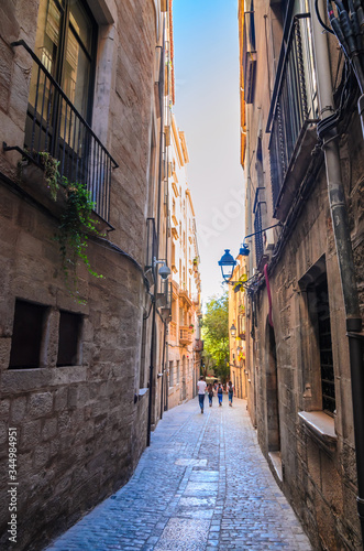 Cozy street in the old town Girona  Catalonia  Spain