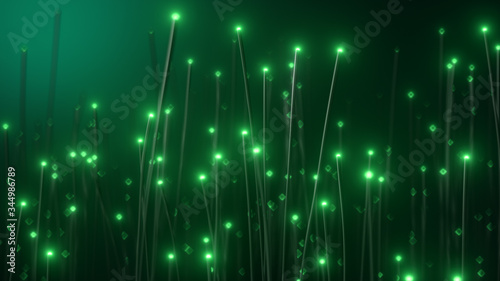 Abstract technology background. Distribution of the light signal on Optical fibers. Electric circuit and power of data internet. High speed internet connection. 3d illustration