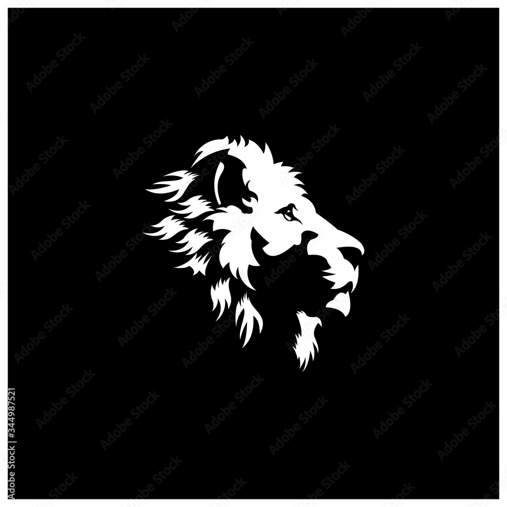 Lion Head Black And White Vector Logo Design, Illustration, Template