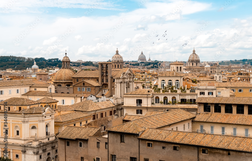 Italian Terracotta Rooftops and St Peter's Basilica Dome, Rome, Italy