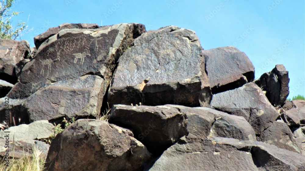 Petroglyphs seen on the desert granite rocks