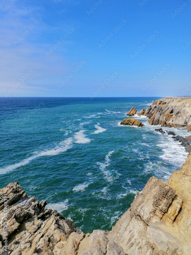 Beautiful view of Sao Pedro de Moel on Silver Coast in Portugal. Atlantic coastline landscape of Portugal. 