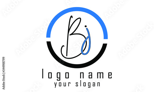 Initial BJ Logo With Creative Modern design of Typography Vector Template in blue and black. photo