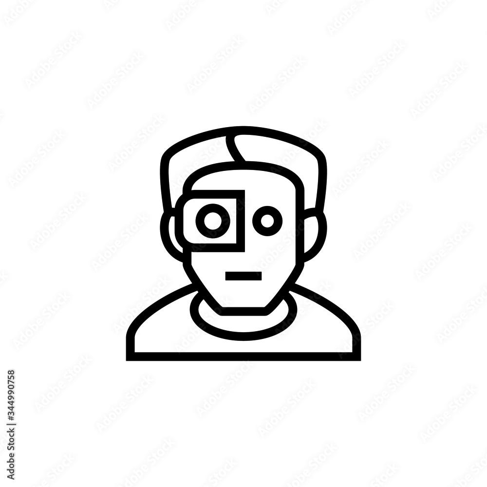 Cyborg vector icon in linear, outline icon isolated on white background Cyborg vector icon in linear, outline icon isolated on white background