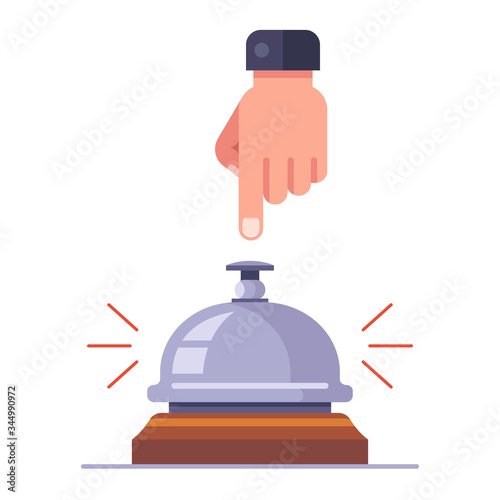 hotel call caller employee. press the button with a hand. flat vector illustration.