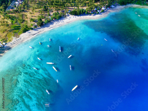 Beautiful Blue Clear Water and white sand  Aerial Gili Kedis turquoise water in Lombok  Indonesia.