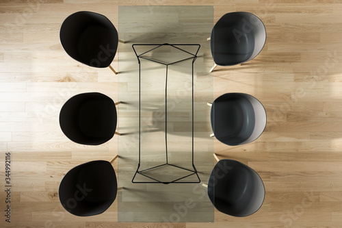 Glass table with black chairs top view © Miljan Andjelkovic