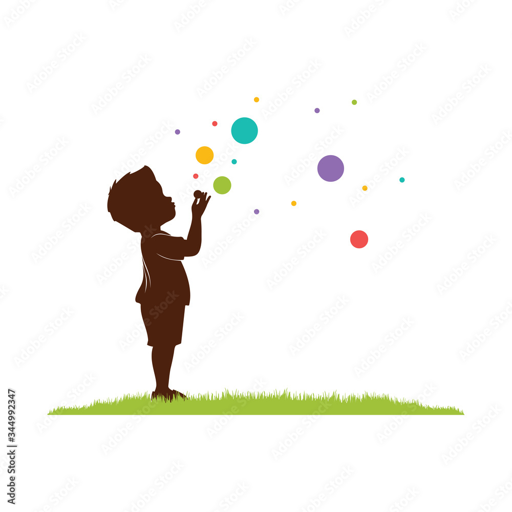 Fototapeta premium little boy blew bubbles