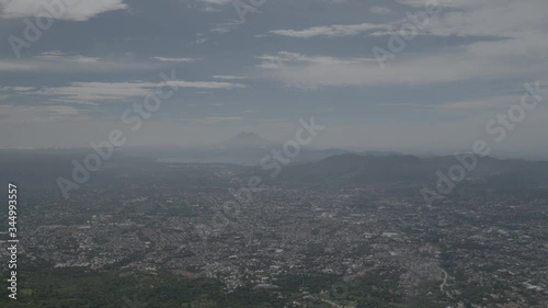 aerial view of a town through clouds