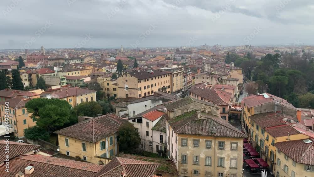 PISA, ITALY - JANUARY 27, 2020 Aerial view of Pisa, Tuscany, Italy. Historically and culturally rich Italian town center. Beautiful old city at heavy rain PISA, ITALY - JANUARY 27, 2020 Aerial view of Pisa, Tuscany, Italy. Historically and culturally rich Italian town center. Beautiful old city at heavy rain