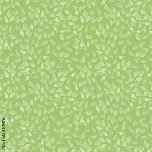 Seamless watercolor pattern with green leaves. Rustic design for wedding invitation, clothes or wrapping paper. Spring and summer fashion, collection of hand painted elements