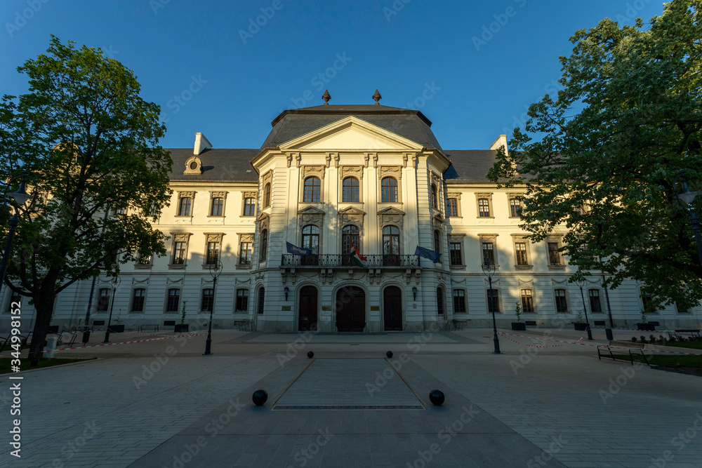 Entrance of the Esterhazy University in Eger, Hungary.