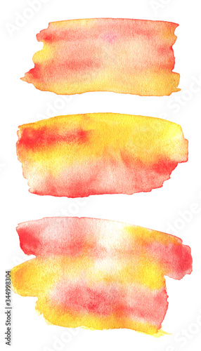 Yellow-red watercolor templates, summer and fresh paper textures. Can be used as a template, background, print and decor element. 