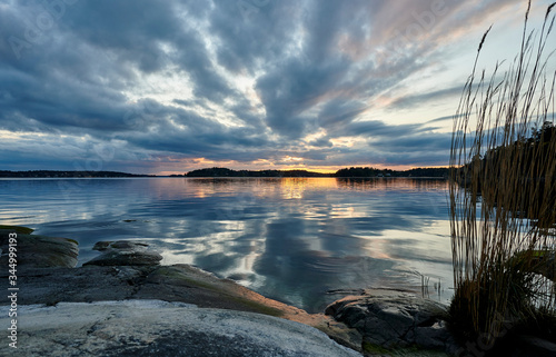 Beautiful Sunset at a beach on Värmdö in Stockholm photo