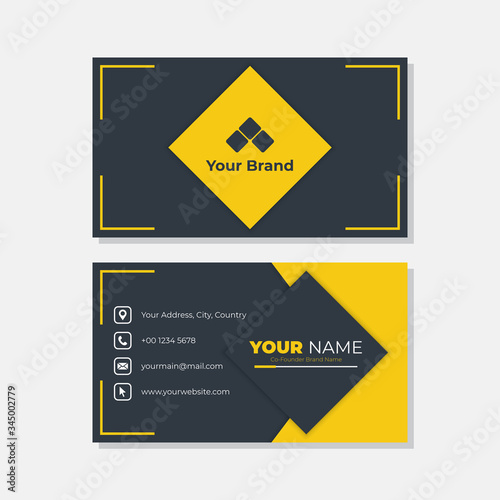 Vector graphic of Business card design, with modern yellow, grey, and white color scheme. Perfect to use for corporate
