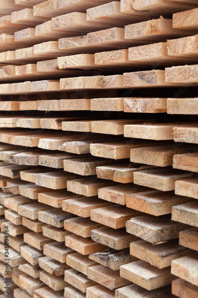 Wooden planks. Air-drying timber stack. Wooden planks. Air-drying timber stack.