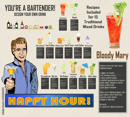 HAPPY HOUR! - Design Your Mixed Drink or Use one of 15 Recipes written by the artist - Highly realistic glasses & ingredients