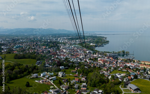 The Austrian city of Bregenz and Lake Constance (Bodensee) - aerial view from a cable car photo