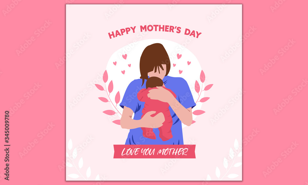 Happy Mother's Day_Mom hugging with her little baby. Vector illustrations for a cute cover, poster, banner, or card for the holiday moms.