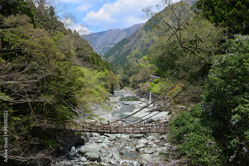 Japan's Shikoku region Is a bridge made of wood in Tokushima Prefecture Iya no Kazura Bridge tourist attraction
