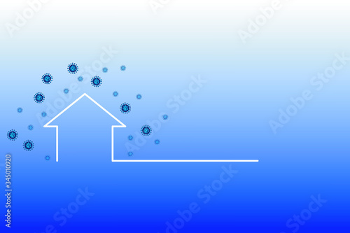 Stay at home text under house roof. COVID 19 or coronavirus protection campaign logo. Self isolation appeal as sign or symbol. Virus prevention concept. Vector illustration.