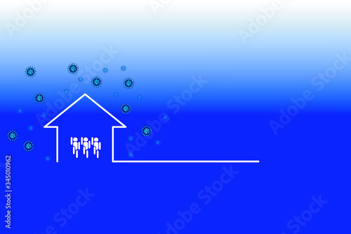 Stay at home text under house roof. COVID 19 or coronavirus protection campaign logo. Self isolation appeal as sign or symbol. Virus prevention concept. Vector illustration.