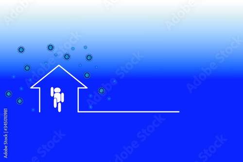 Stay at home text under house roof. COVID 19 or coronavirus protection campaign logo. Self isolation appeal as sign or symbol. Virus prevention concept. Vector illustration.