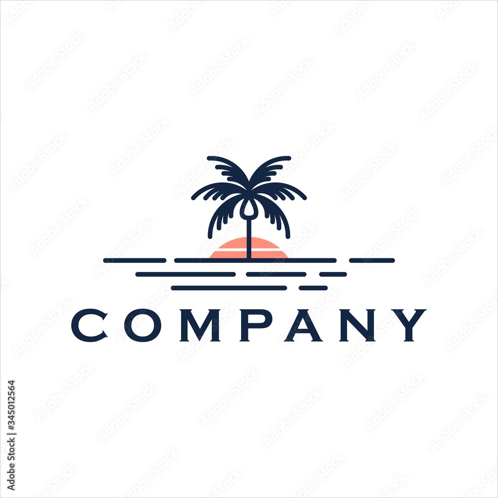 palm beach vector logo landscape line art