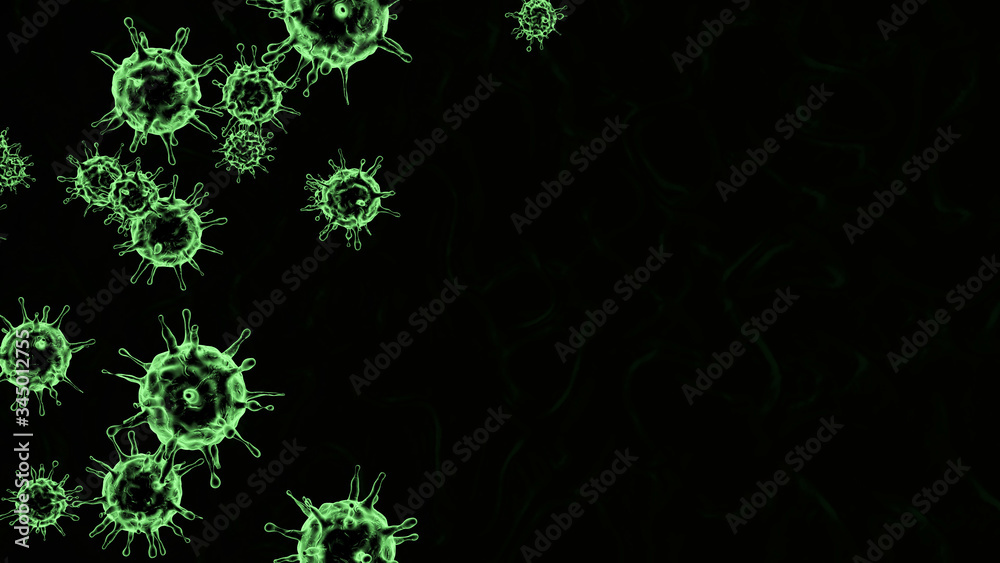 Black 3D rendering on black background outbreak of coronavirus and flu background dangerous concept of pandemic medical health risk with disease cells Black 3D rendering on black background outbreak of coronavirus and flu background dangerous concept of pandemic medical health risk with disease cells