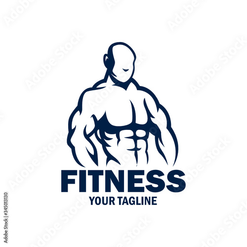 Vintage Flat design fitness bodybuilding logo vector template