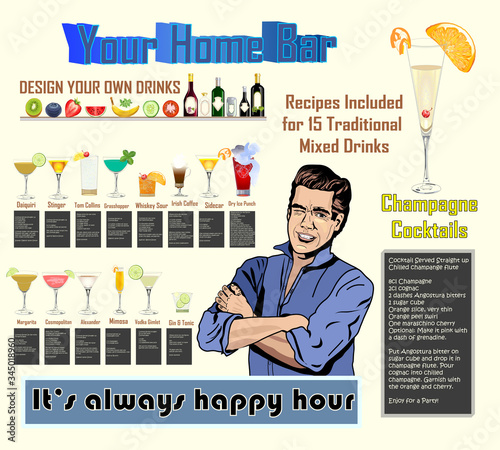 Bar at Home! - Design Your Mixed Drink or Use one of 15 Recipes written by the artist - Highly realistic glasses & ingredients