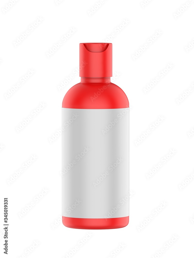 Blank cosmetic bottle with disc press cap for branding and mock up, 3d render illustration. Blank cosmetic bottle with disc press cap for branding and mock up, 3d render illustration.