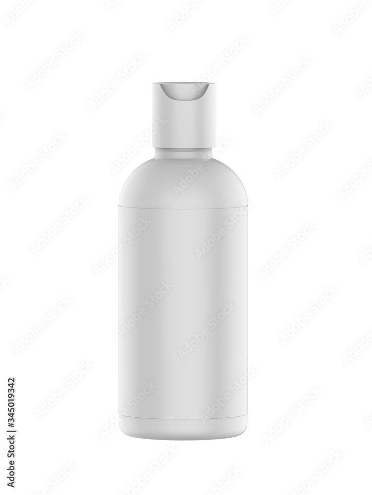 Blank cosmetic bottle with disc press cap for branding and mock up, 3d render illustration. Blank cosmetic bottle with disc press cap for branding and mock up, 3d render illustration.