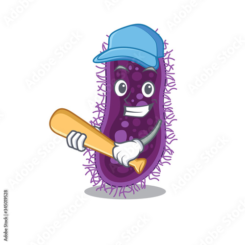 Picture of lactobacillus rhamnosus bacteria cartoon character playing baseball
