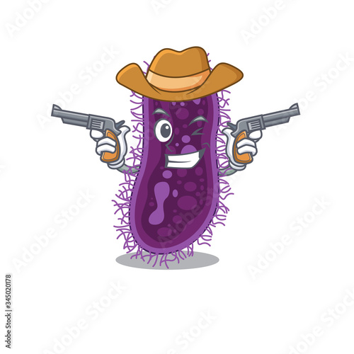 Cute handsome cowboy of lactobacillus rhamnosus bacteria cartoon character with guns