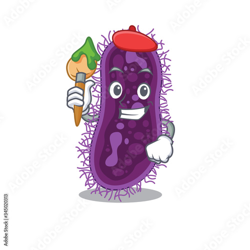 A creative lactobacillus rhamnosus bacteria artist mascot design style paint with a brush