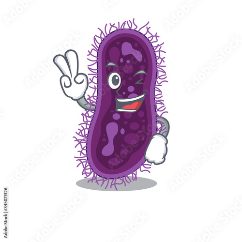 Happy lactobacillus rhamnosus bacteria cartoon design concept with two fingers