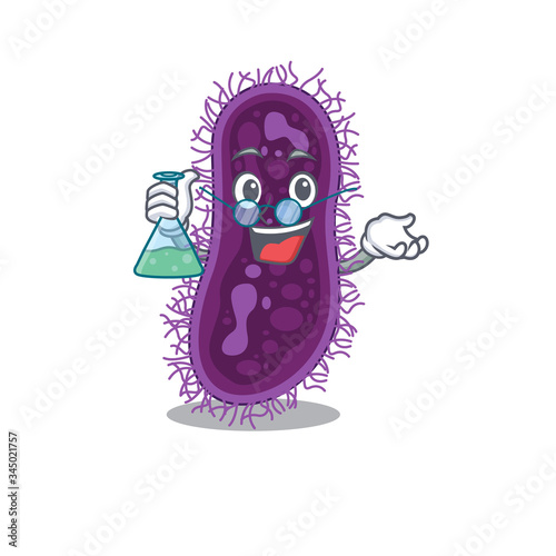 Lactobacillus rhamnosus bacteria smart Professor Cartoon design style working with glass tube
