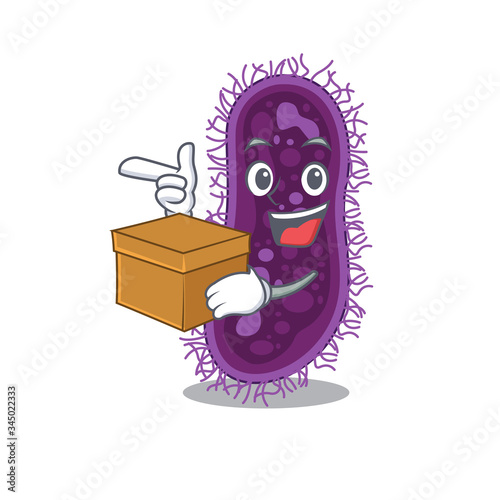 An picture of lactobacillus rhamnosus bacteria cartoon design concept holding a box