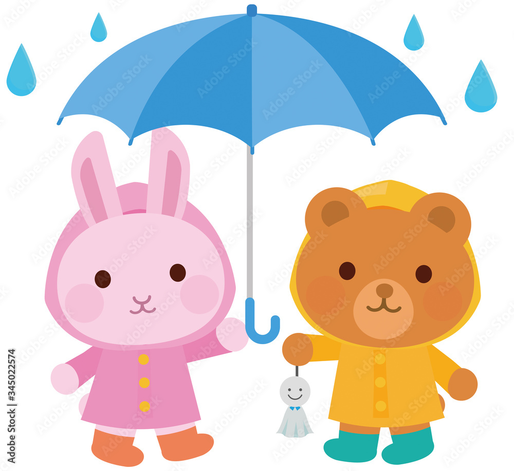 相合傘 動物 子供 イラスト 01 Stock Vector Adobe Stock