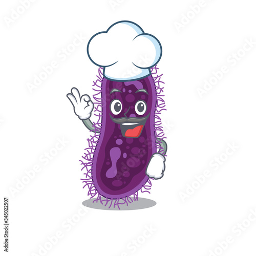Lactobacillus rhamnosus bacteria chef cartoon design style wearing white hat