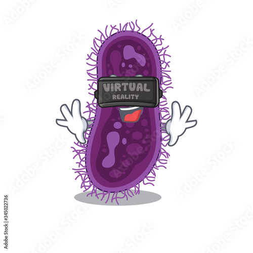 Cartoon design style of lactobacillus rhamnosus bacteria with modern Virtual Reality headset photo