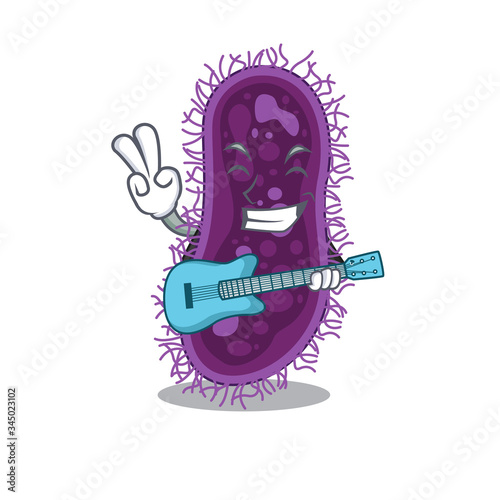 Talented musician of lactobacillus rhamnosus bacteria cartoon design playing a guitar