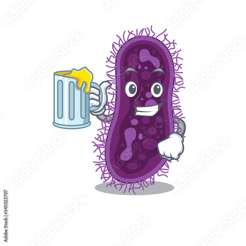 A cartoon concept of lactobacillus rhamnosus bacteria rise up a glass of beer