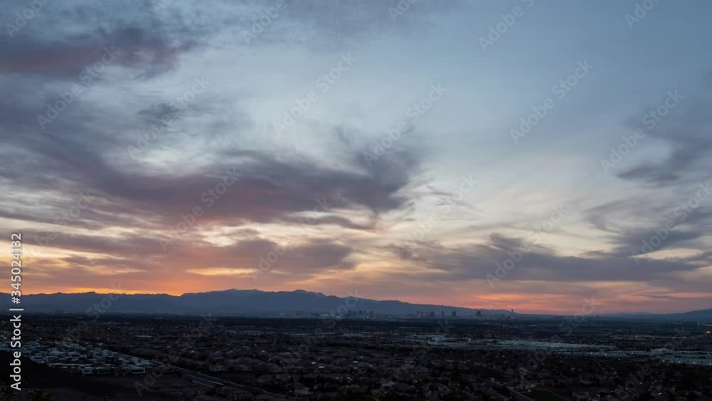 Sunset high angle time lapse of the strip cityscape from Henderson View Pass Sunset high angle time lapse of the strip cityscape from Henderson View Pass