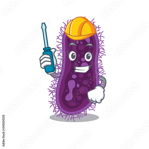 cartoon character of lactobacillus rhamnosus bacteria worked as an automotive
