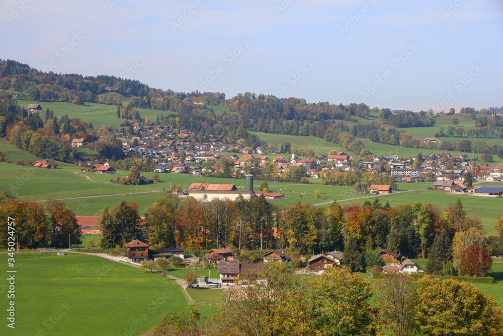 View of the cityscape and nature Park in autumn season at switzerland